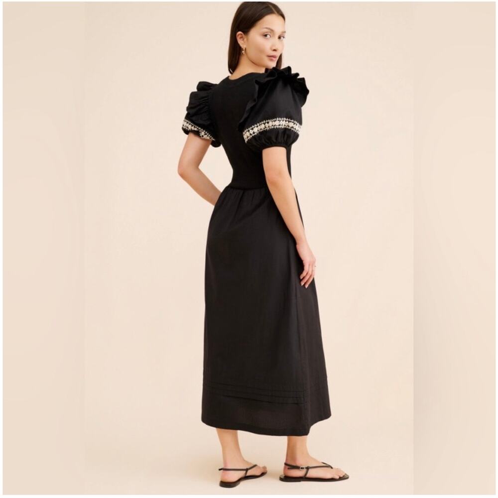 Cleobella Selma Midi Dress Black Puff Sleeve Boho Cottagecore Size Large NWT - Picture 4 of 8